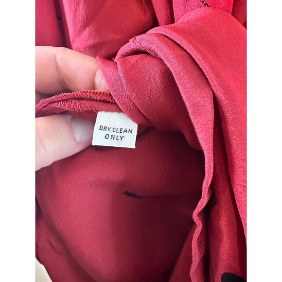 Vintage Carole Little St Tropez 100% Silk 80s Long Sleeve Red Floral Dress Large - Picture 5 of 8